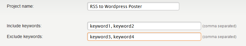 exclude include keywords option